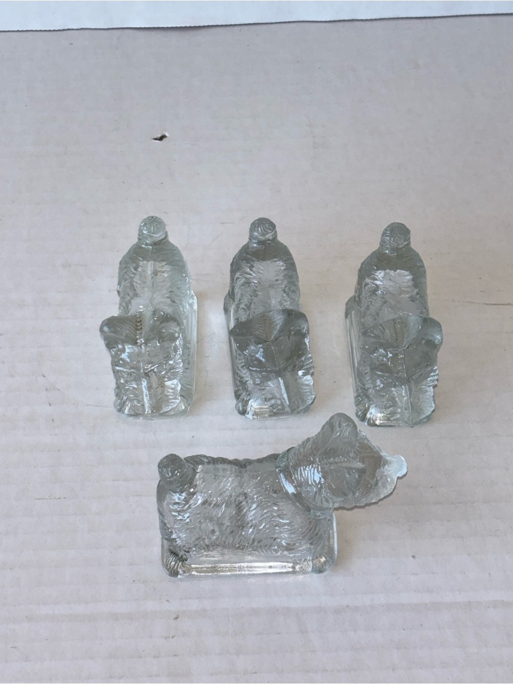 Set of Four Clear Glass Scottie Dog Figurine Set - Decorative Clear Home Accent